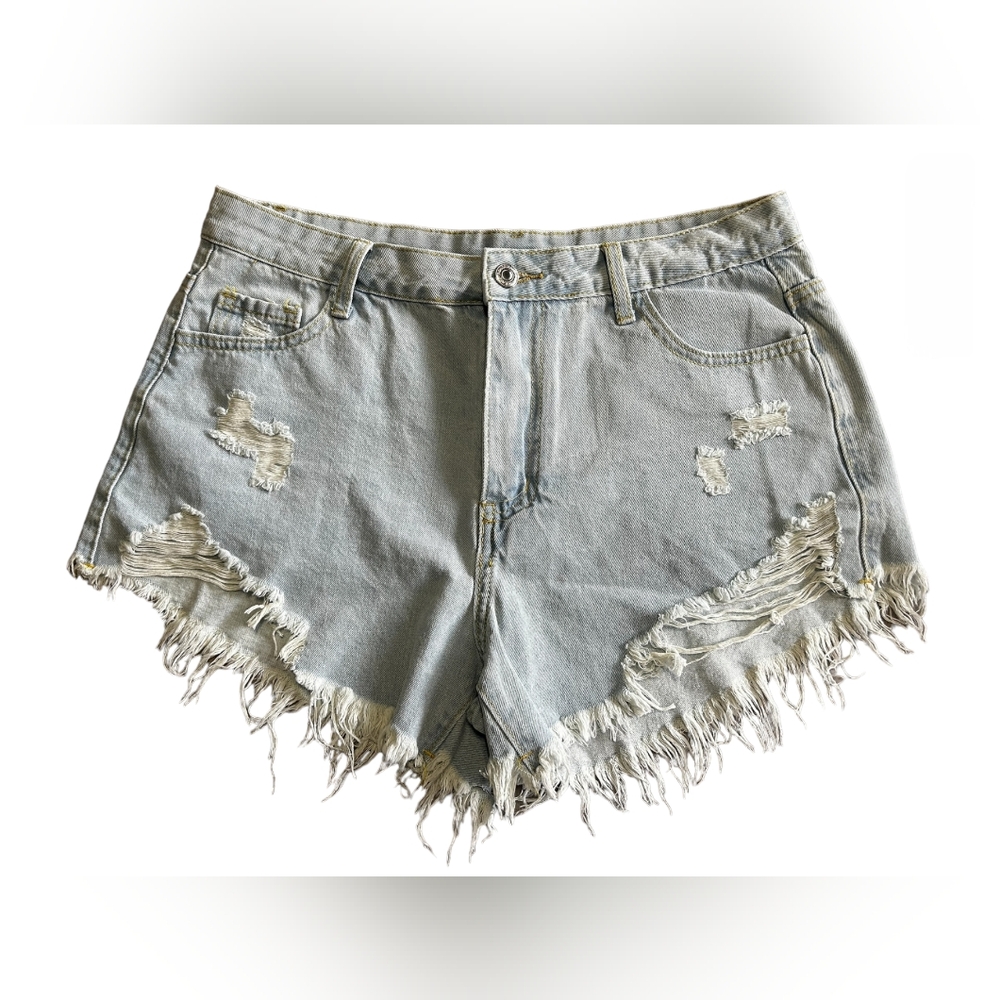 Light Blue Distressed Denim Shorts, Size L